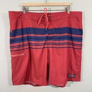 Vineyard Vines Men Red & Blue Striped Performance Swim Board Shorts Size 40